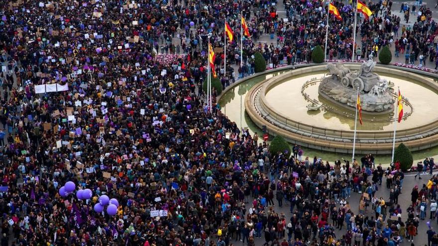 Celebración por el Día de la Mujer en Cibeles en 2020.