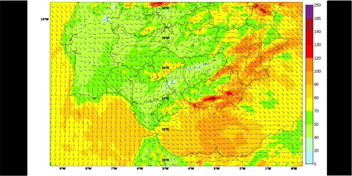 Rachas de viento que se esperan en Andalucía hoy sábado, 14 de febrero.