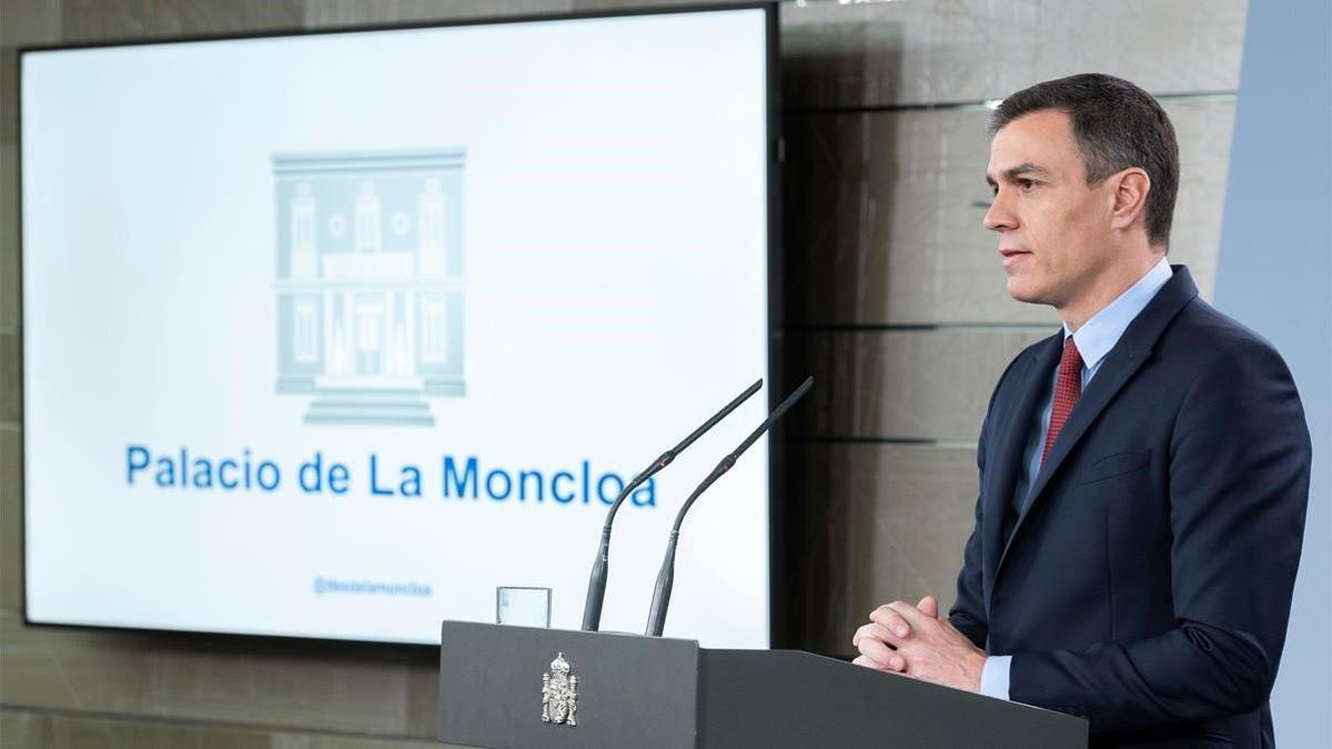 El presidente del Gobierno, Pedro Sánchez, comparece en la Moncloa.