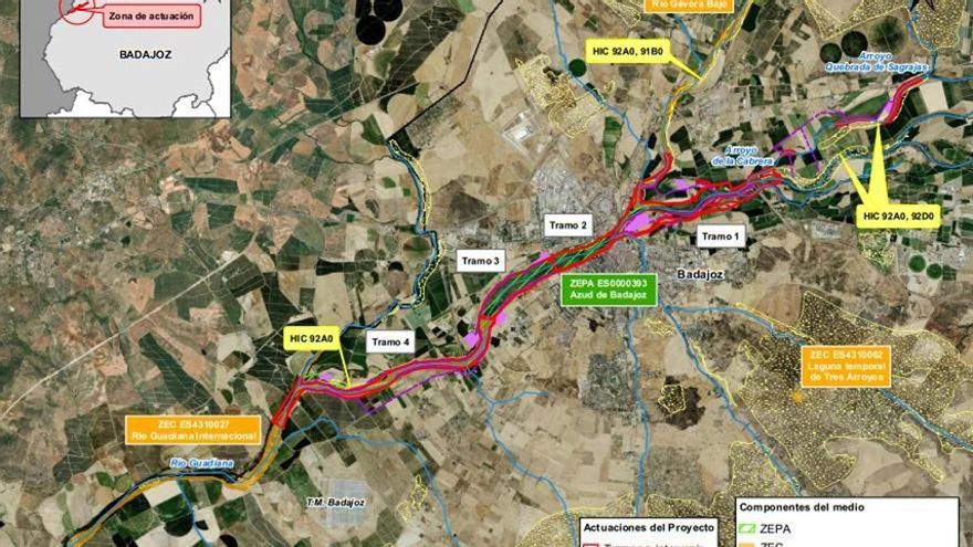 El proyecto contra el nenúfar en Badajoz prevé extraer 433.000 metros cúbicos de lodo del Guadiana