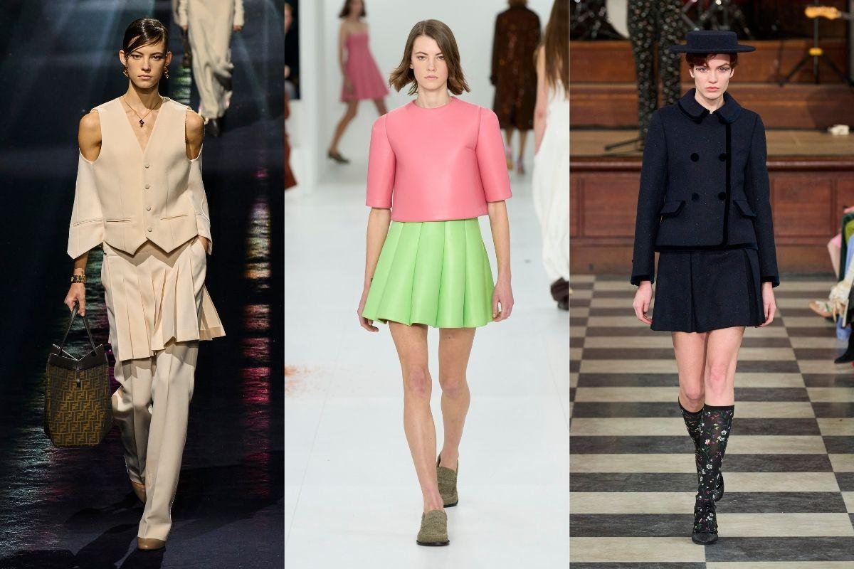 De izq. a dcha.: detalle de las pasarelas de Fendi, Loewe y Paul & Joe.