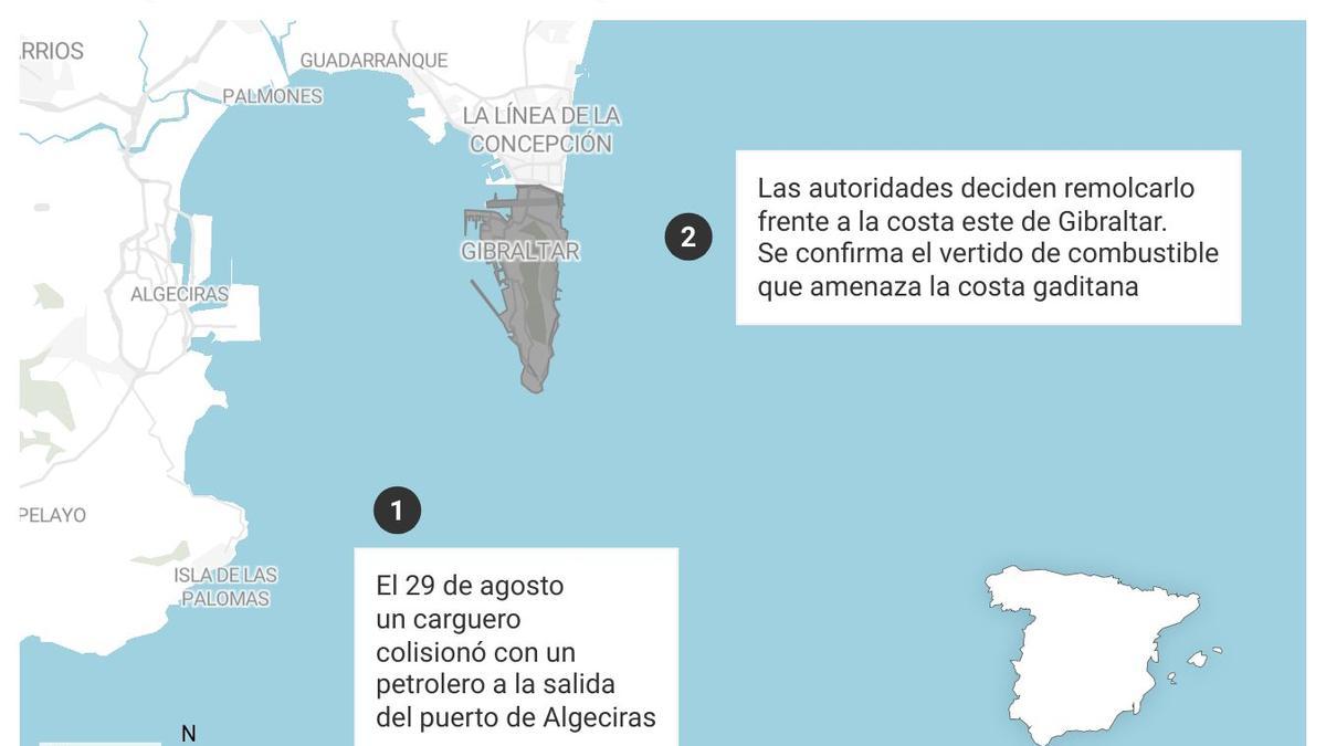 Restos del vertido del buque accidentado en Gibraltar llegan a La Línea: &quot;Podemos tener un problema grave&quot;.