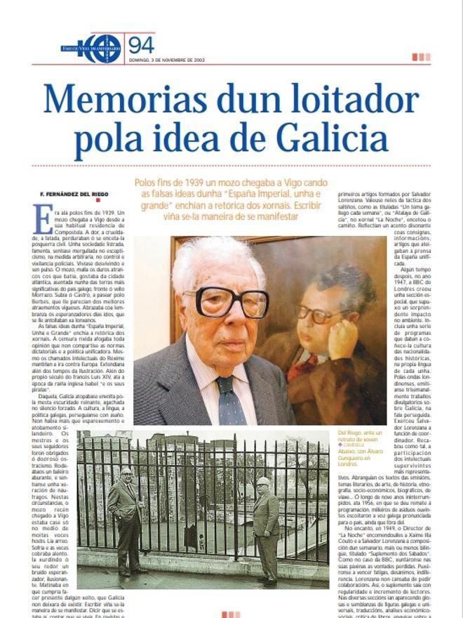 Páxina de Del Riego coas súas memorias no Faro de Vigo.