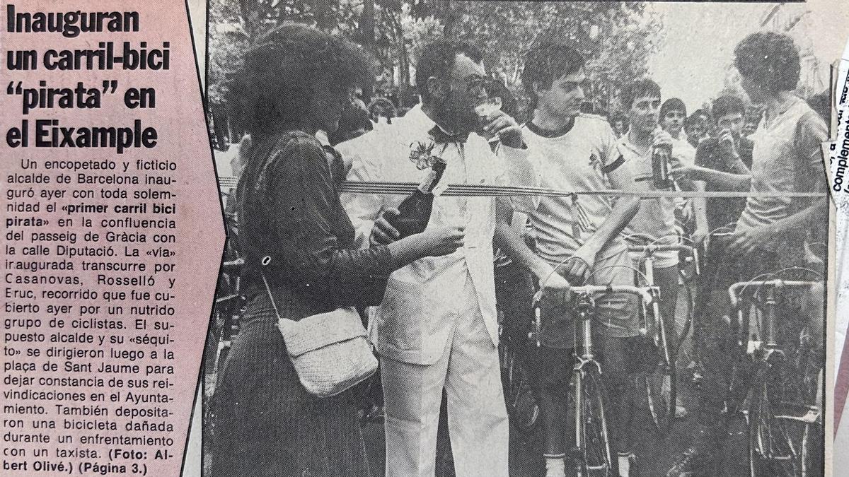 15 de julio de 1983, inauguración del primer carril bici pirata de Barcelona. El primer carril oficial no se inauguró hasta 1990