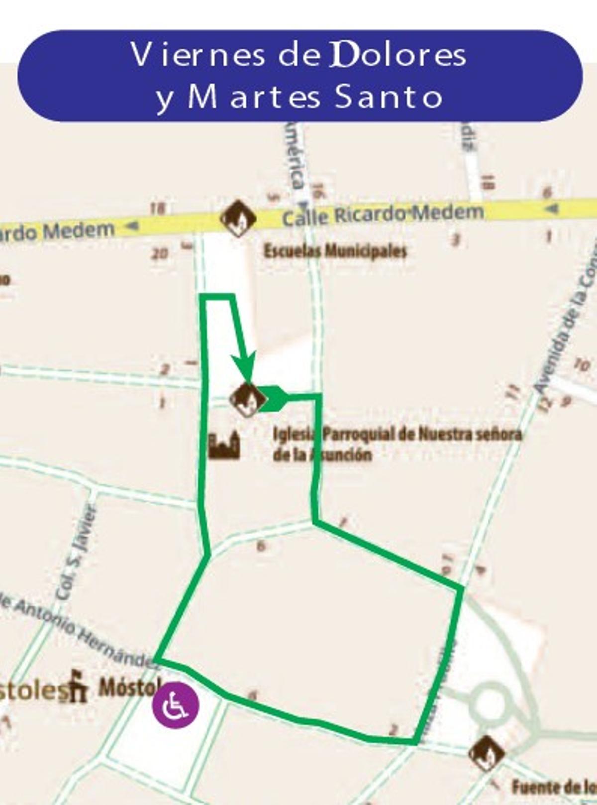 Recorrido de la procesión infantil de Jesús Nazareno del Martes Santo en Móstoles