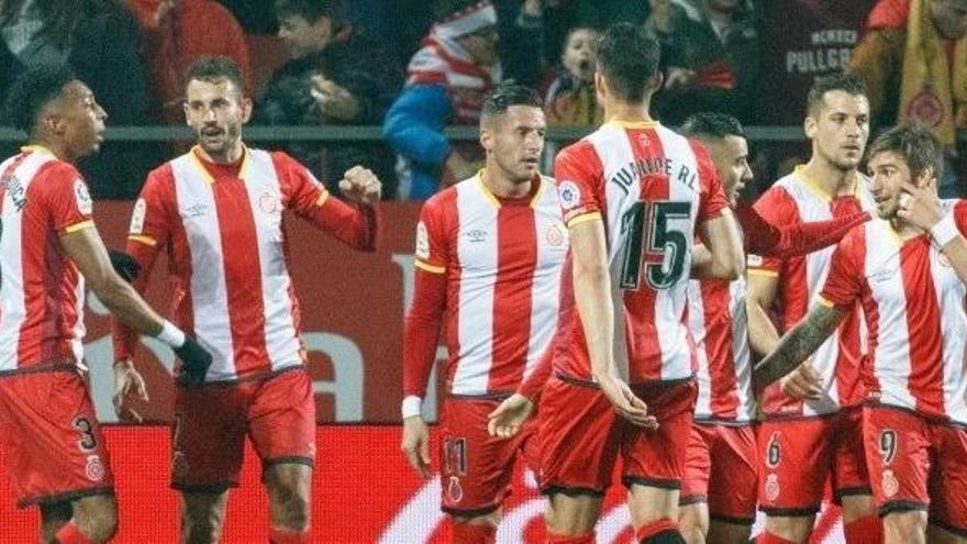 El Girona celebra un gol en Montilivi.
