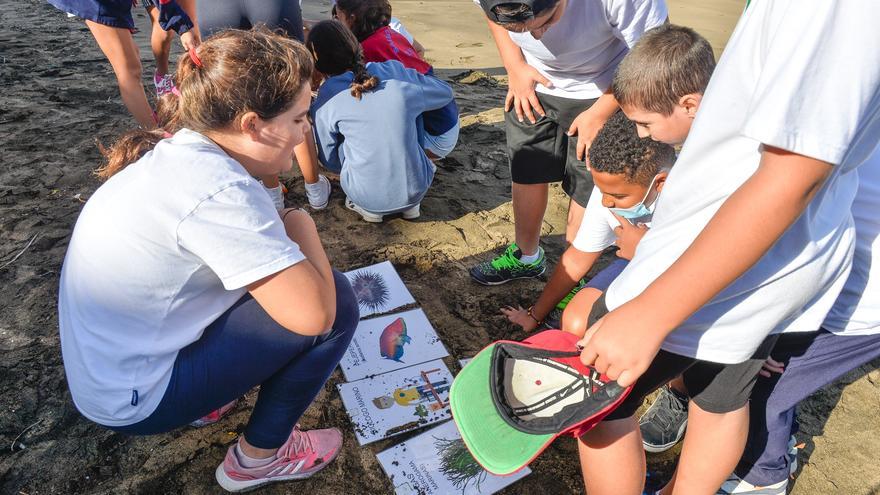 Los alumnos de primaria del Saulo Torón limpian la playa de Aguadulce