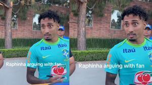 Raphinha se encara con un aficionado que insulta al Barça: No eres gracioso