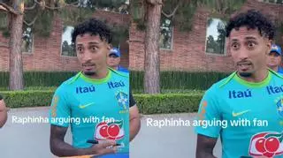 Raphinha se encara con un aficionado que insulta al Barça: "No eres gracioso"