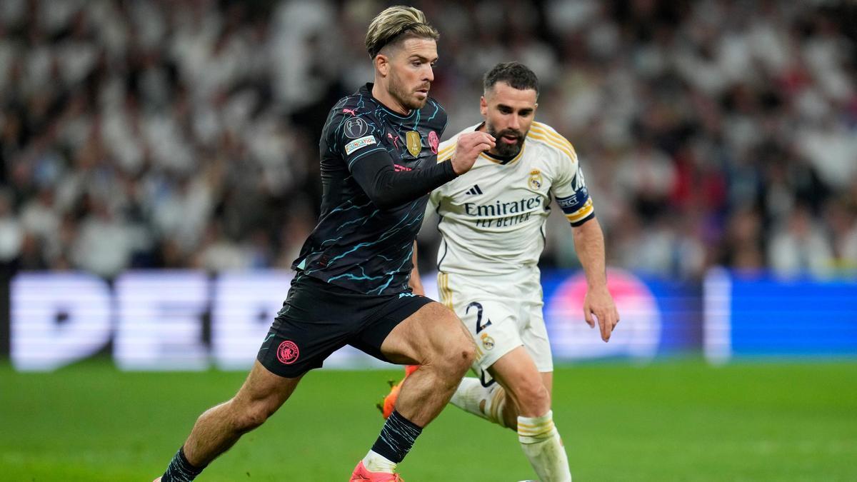 Jack Grealish y Dani Carvajal en la ida de los cuartos de final