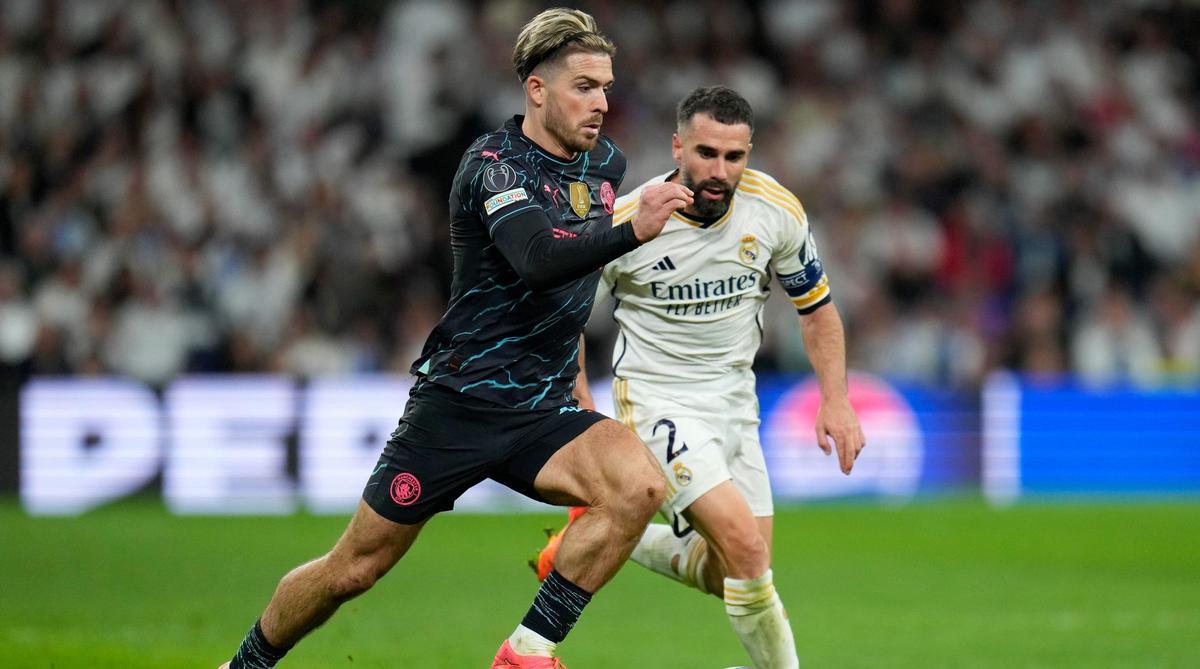 Jack Grealish y Dani Carvajal en la ida de los cuartos de final