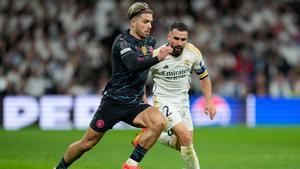 Jack Grealish y Dani Carvajal en la ida de los cuartos de final