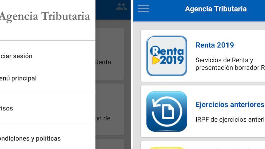 Pantallas de la app de la Agencia Tributaria para la Renta 2019.