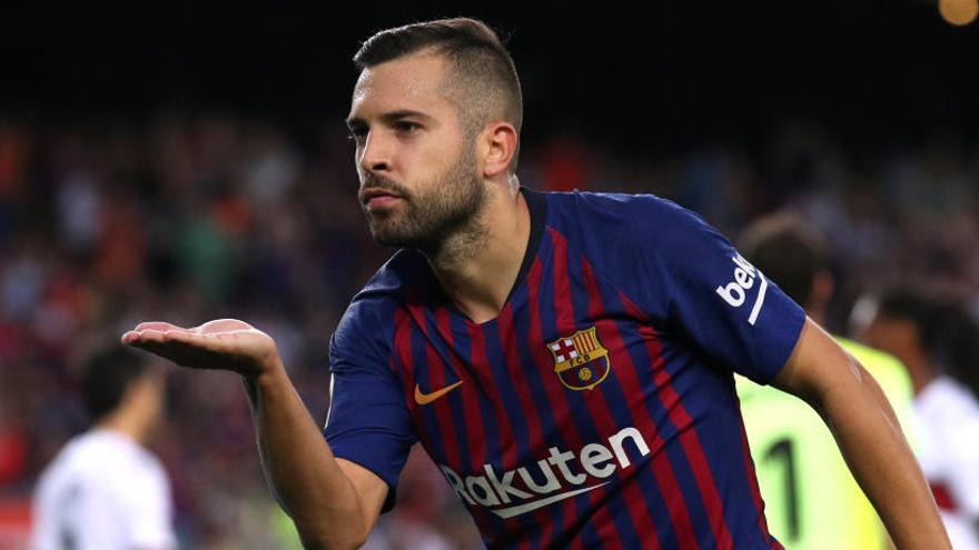 Jordi Alba celebra un gol con el Barça