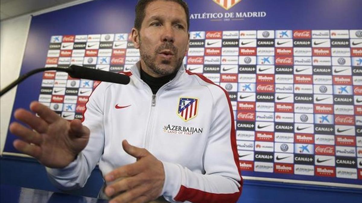 Diego Pablo Simeone, en un momento de la rueda de prensa que ha dado hoy martes 