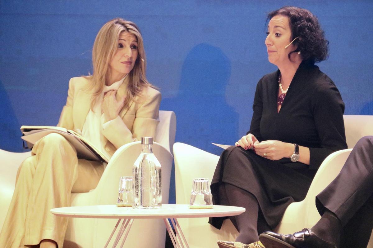 La ministra de Treball, Yolanda Díaz, al costat de la consellera d'Economia, Alícia Romero, en la presentació de Mataró com a Capital Espanyola de l'Economia Social