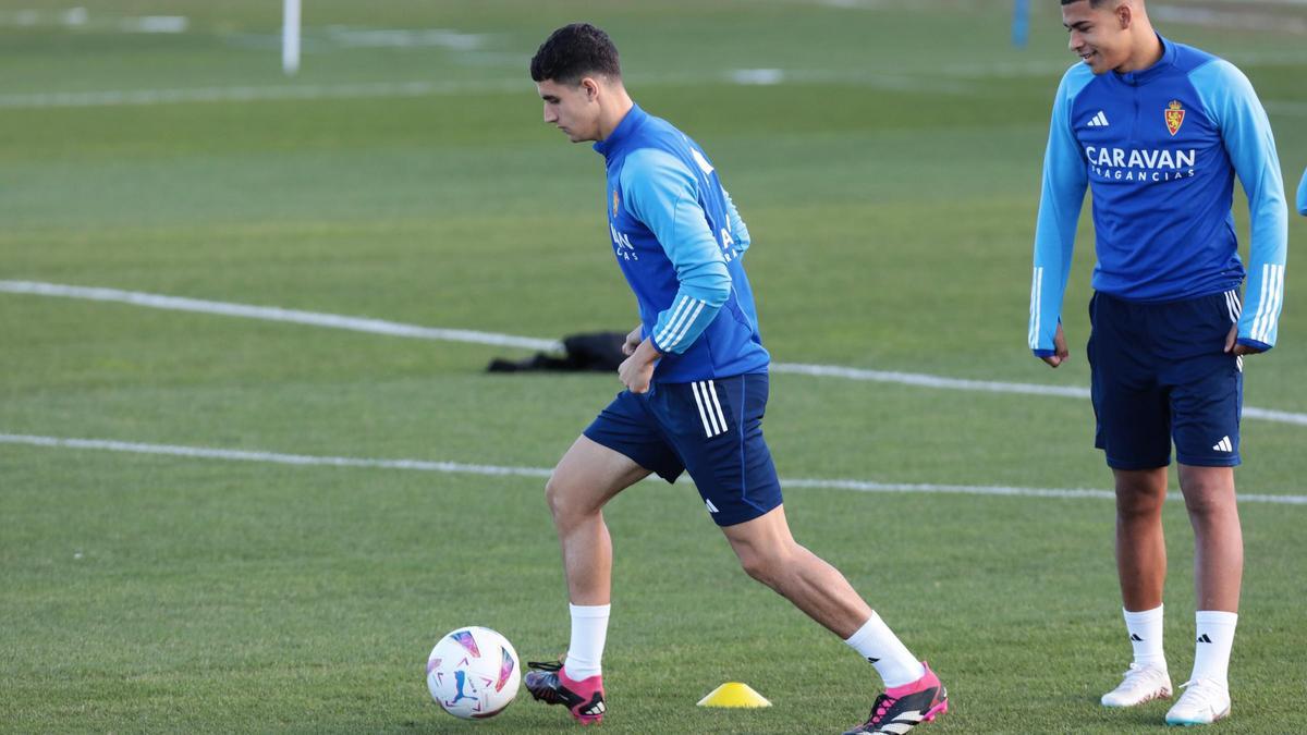 Marcos Luna, en un entrenamiento con el Real Zaragoza