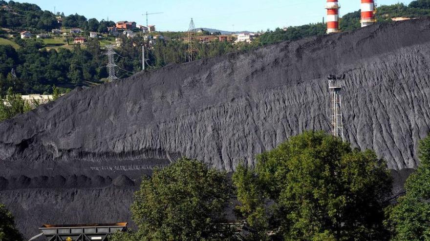 El parque de carbones de la térmica de Soto de Ribera.