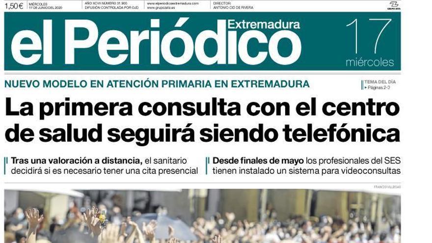 Esta es la portada de EL PERIÓDICO EXTREMADURA correspondiente al día 17 de junio del 2020