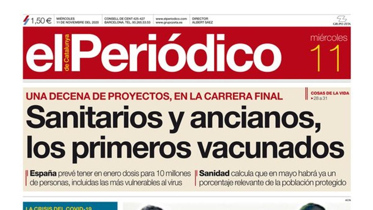 La portada de EL PERIÓDICO del 11 de noviembre del 2020.