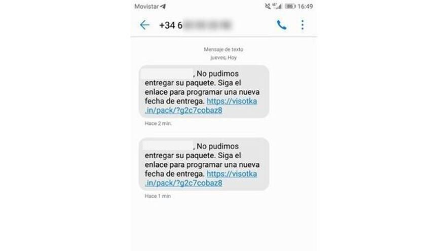 Imagen de un SMS enviado