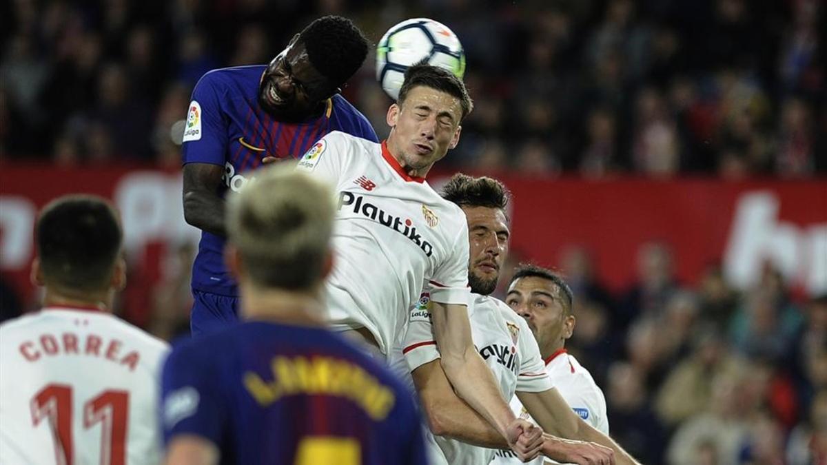 Umtiti y la defensa del Barça lo pasaron muy mal en el primer tiempo
