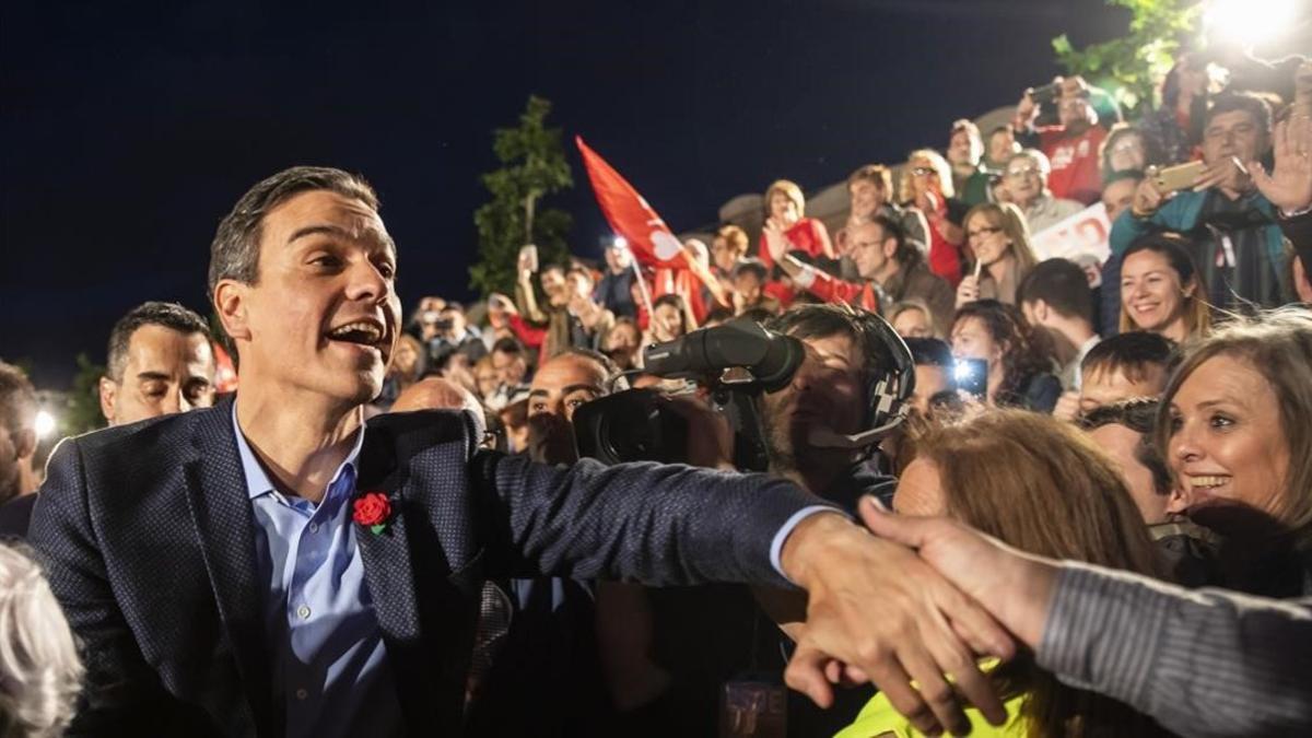 Pedro Sánchez, el pasado viernes en València, durante el mitin de cierre de campaña.