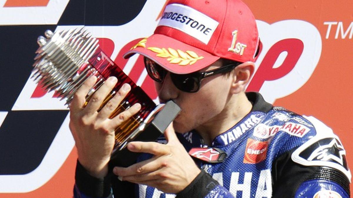 Jorge Lorenzo en el podio del Gran Premio de San Marino. REUTERS