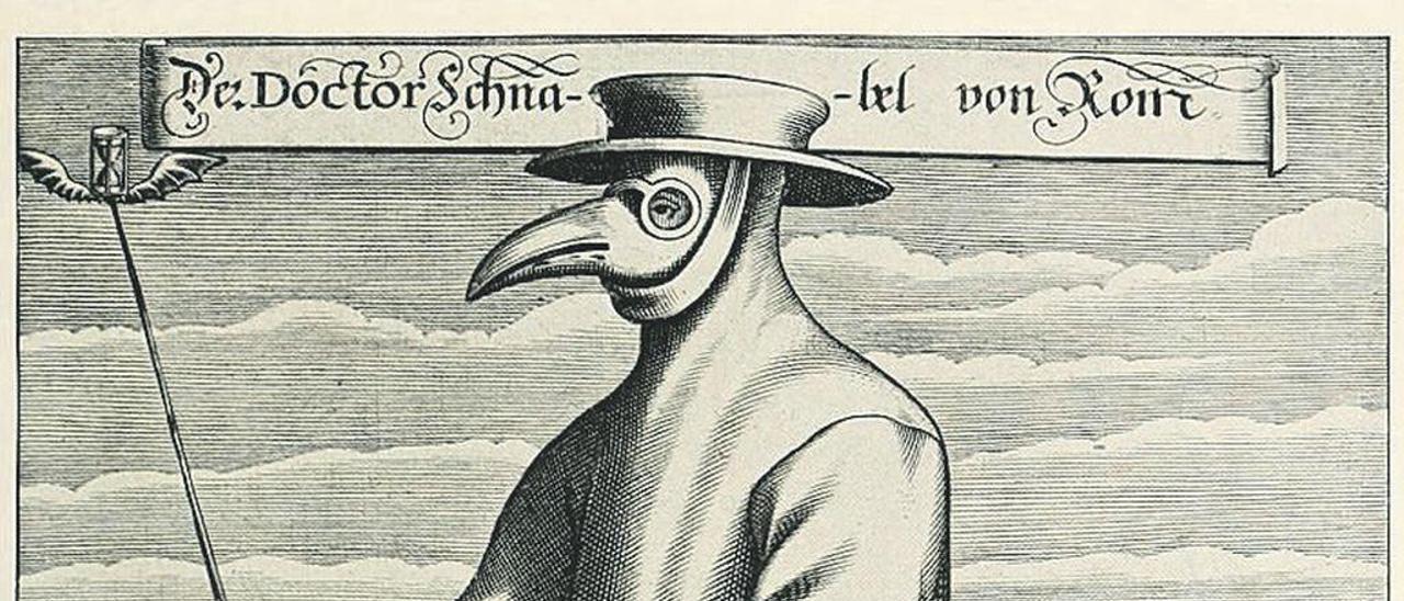 Grabado de un médico de la peste alemán del siglo XVII.