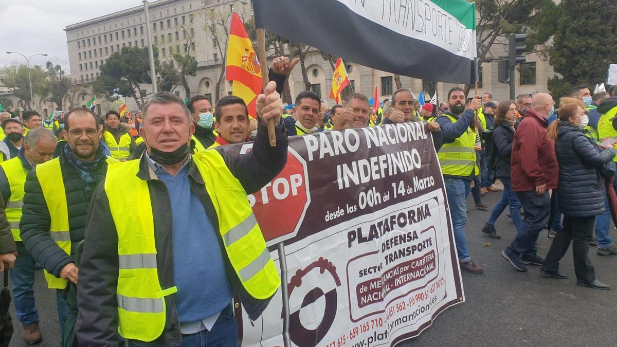 Transportistas extremeños en la manifestación que se celebra este viernes en Madrid