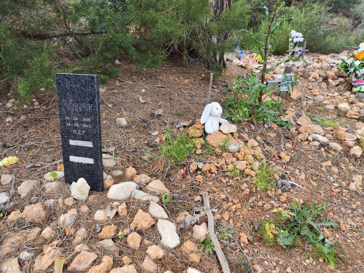 Lápida, cruces, muñecos y flores de plástico decoran tumbas de perros y gatos en sa Caleta