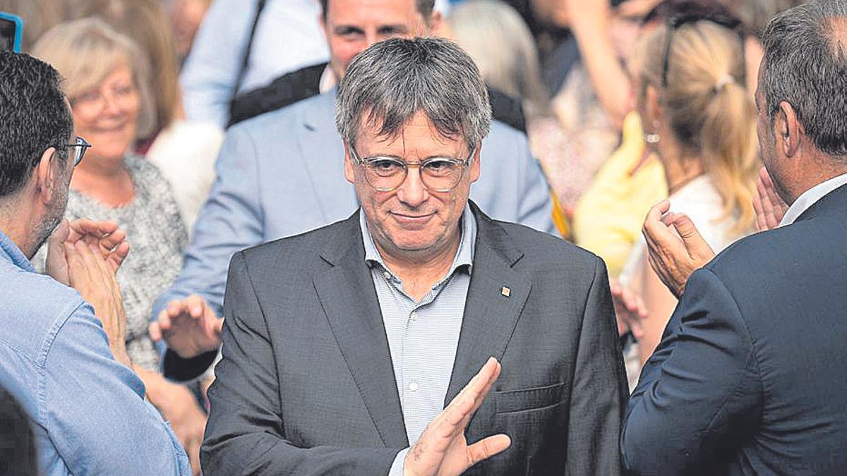 Carles Puigdemont, el pasado 7 de junio, durante un acto de Junts celebrado en Colliure (Francia).