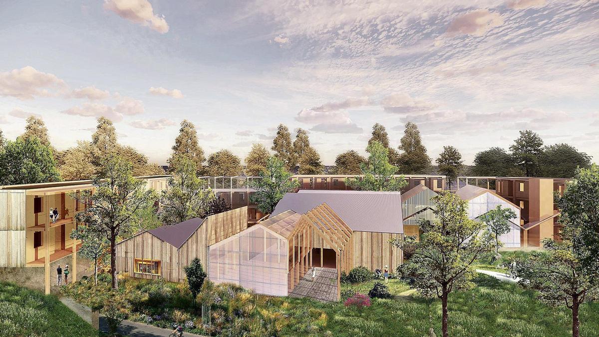 Recreación digital de un proyecto de «cohousing senior» en Porto do Molle, Nigrán.