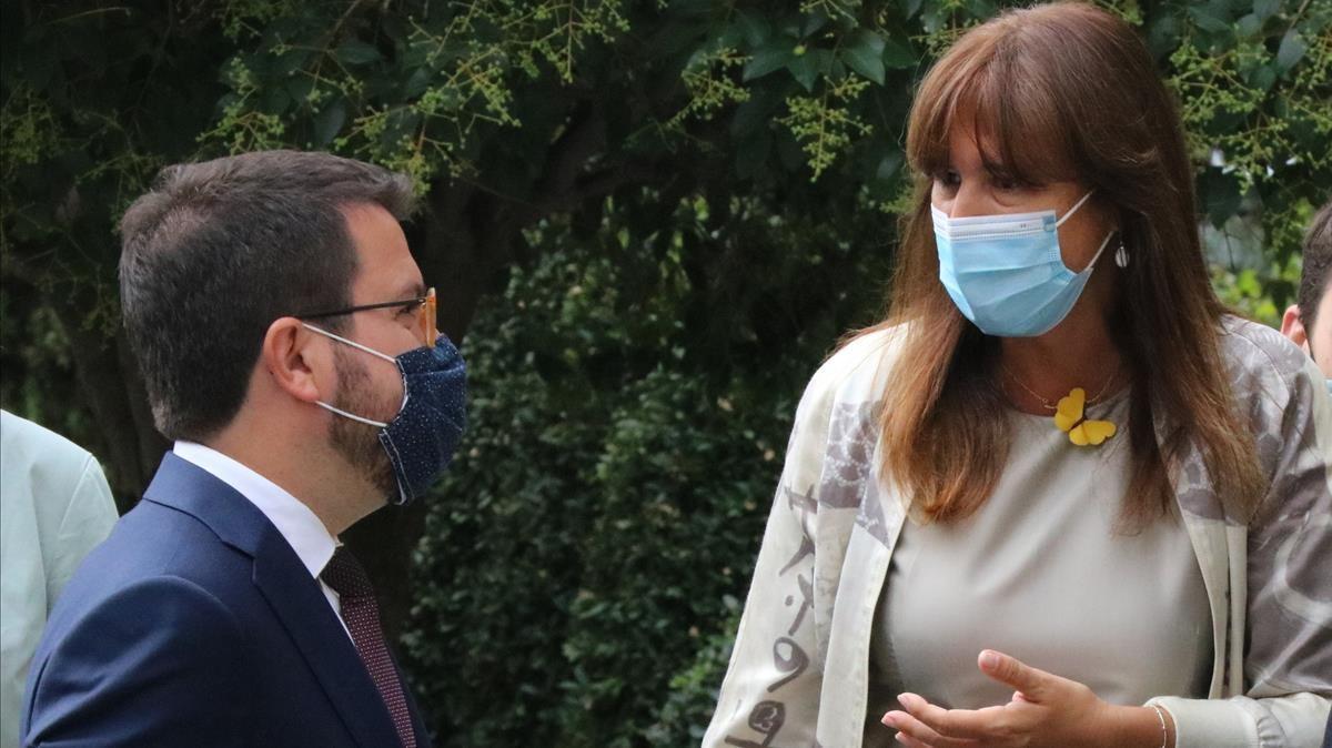 Pere Aragonès  y Laura Borràs a las puertas del Tribunal Supremo.