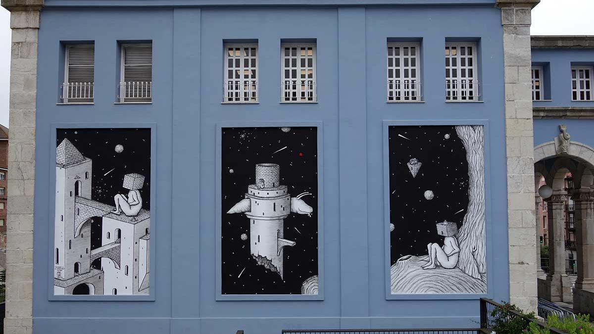Peri Helio-Obra &quot;Paradigma de la inconsciencia humana&quot; en un edificio de Santander