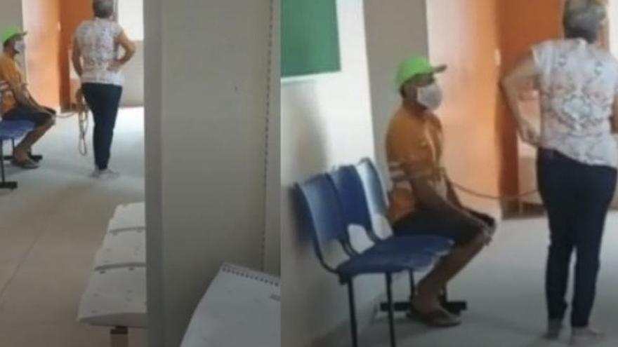 Increíble vídeo: Una mujer lleva amarrado a su marido antivacunas a vacunarse