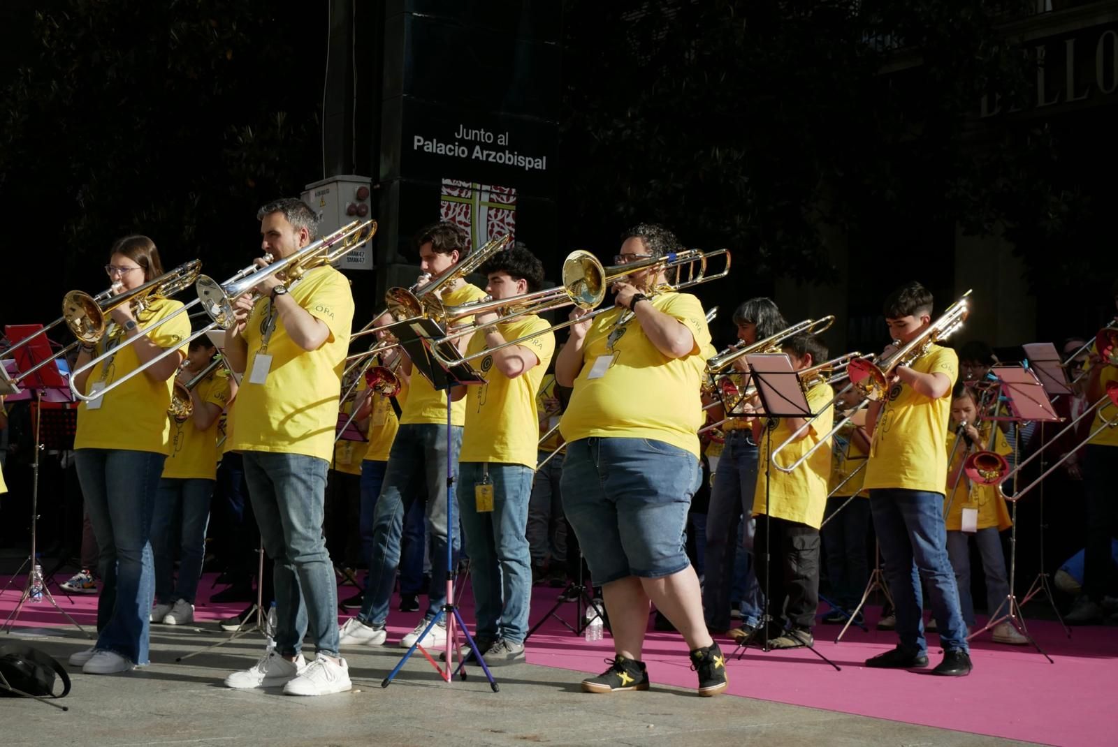 Más de 230 instrumentistas de metal tocan en la plaza del Pilar