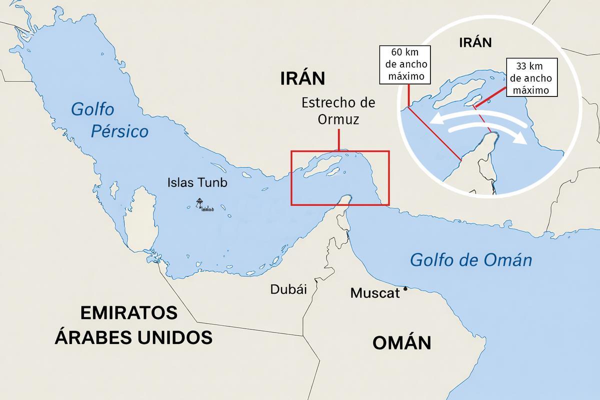 Mapa del estrecho de Ormuz.