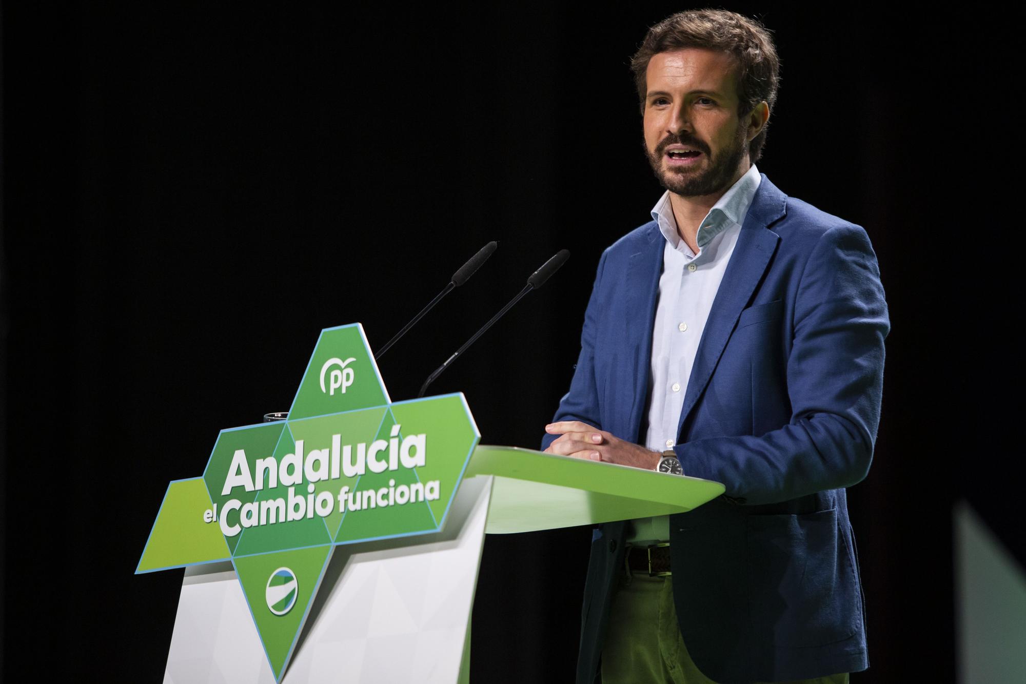 El presidente del PP, Pablo Casado, durante su intervención en la clausura del XVI Congreso Autonómico del PP de Andalucía