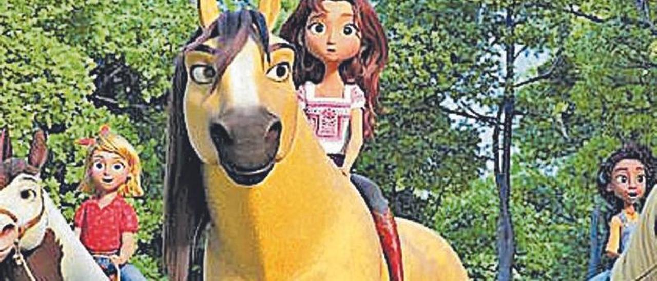 La protagonista a lomos de su caballo amarillo.