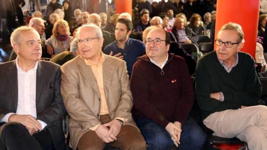 Pere Navarro, José Montilla, Miquel Iceta i Raimon Obiols, ahir a Barcelona