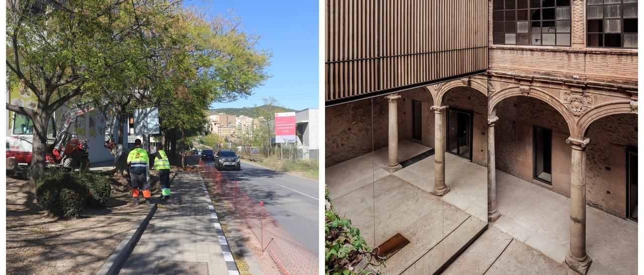 A la izquierda, l’Alcora ha solicitado una prórroga para las obras de la avenida Castellón. A la derecha, Betxí también ha tenido que cambiar materiales del proyecto del Palau.