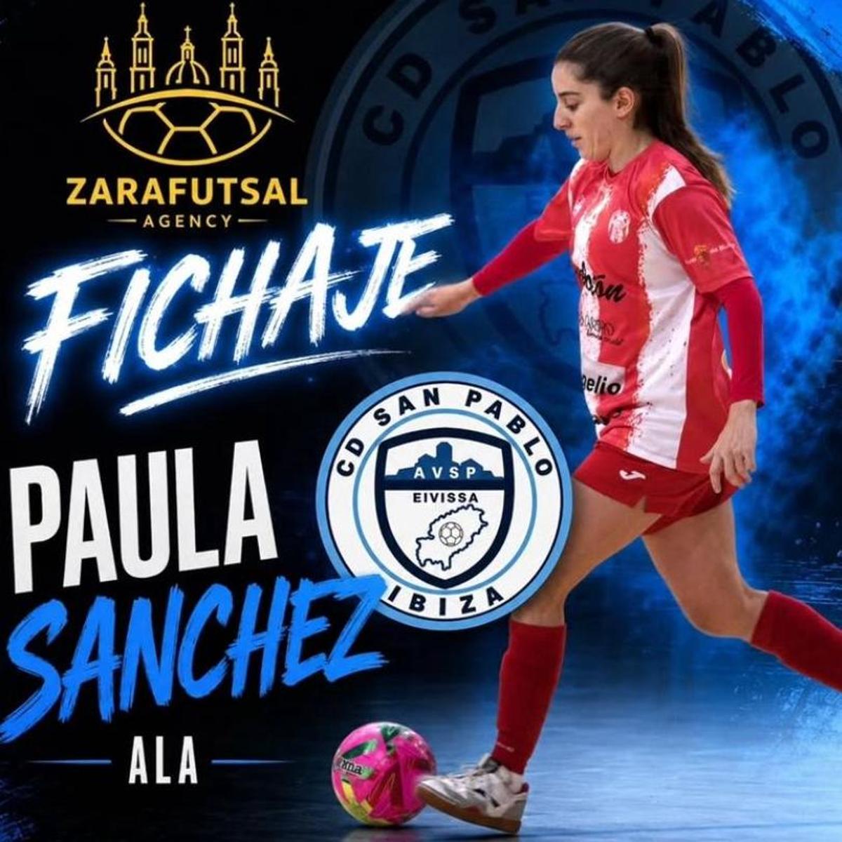 Cartel de bienvenida del San Pablo-Eivissa a Paula Sánchez.