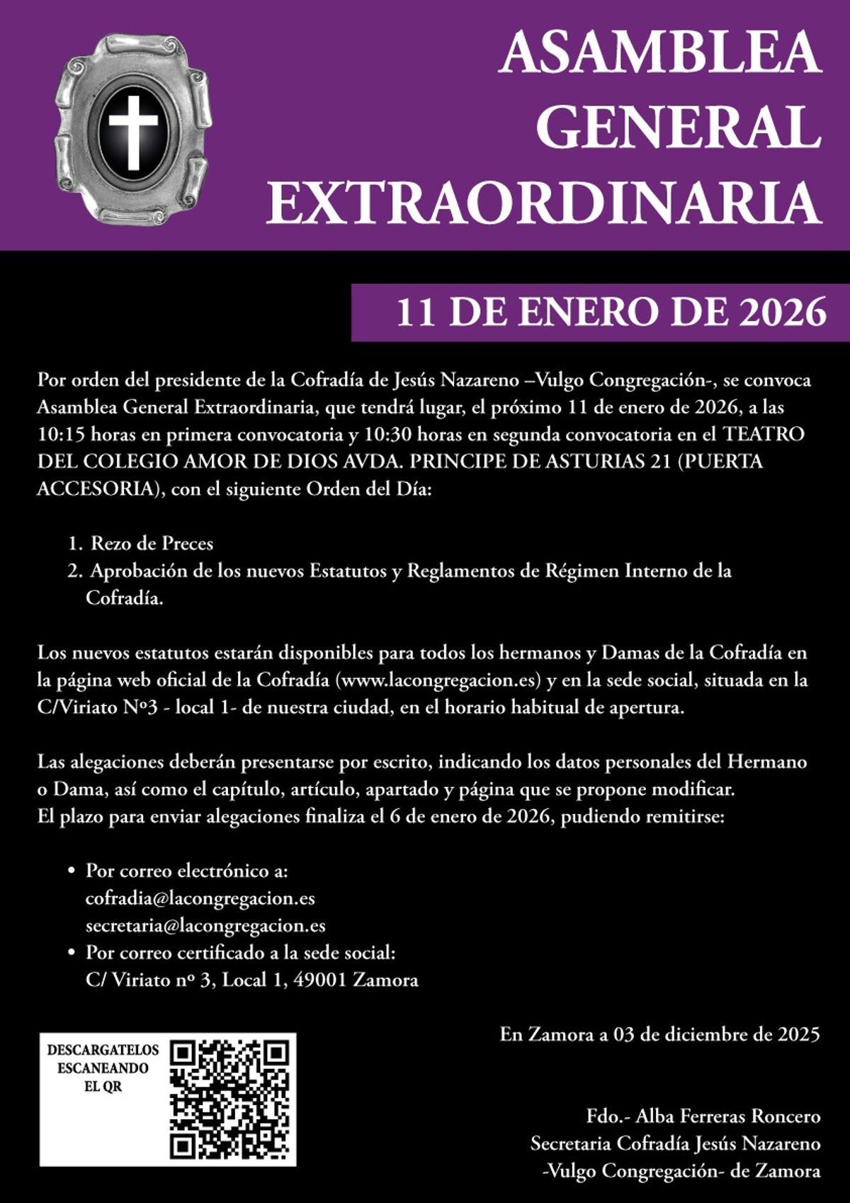 Cartel anunciador de la asamblea extraordinaria.