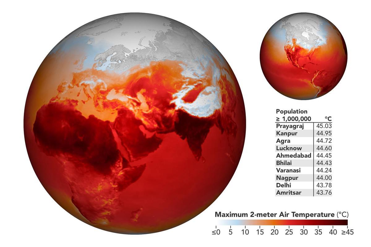 Mapa de la ola de calor que afecta a La India y el planeta.