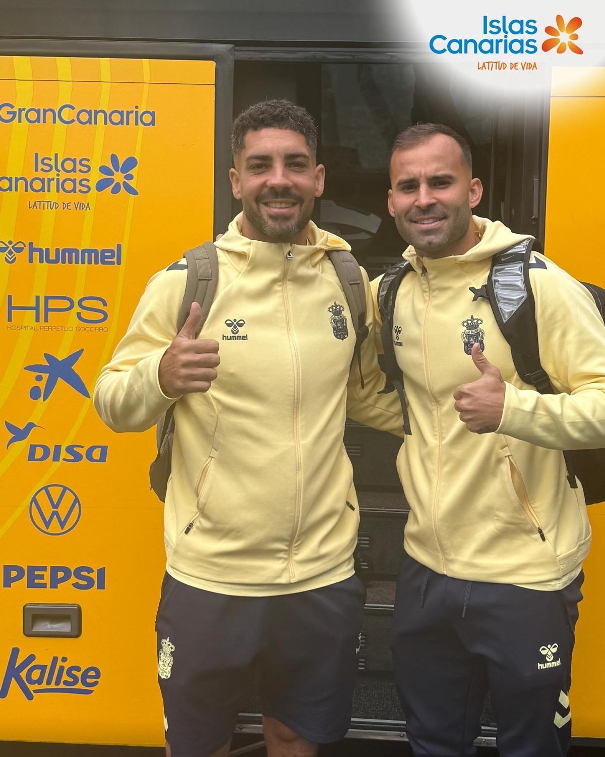 Jesé Rodríguez y Álex Suárez, esta tarde, en la Ciudad Deportiva de Barranco Seco.