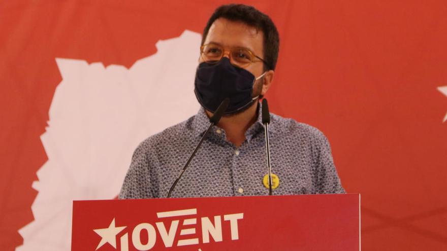 El vicepresident del Govern, Pere Aragonès, durant la seva intervenció en l&#039;acte polític del Jovent Republicà celebrat a Montblanc