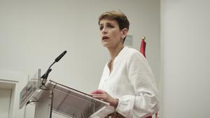 La presidenta de Navarra, María Chivite, en una rueda de prensa.