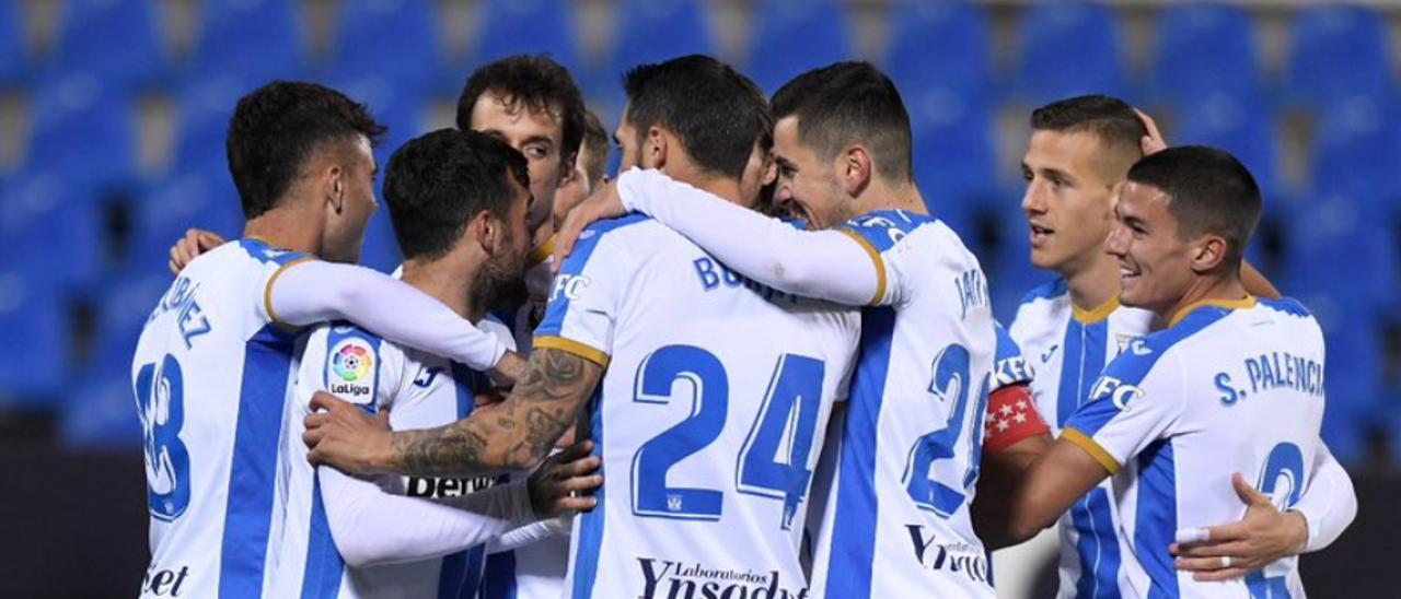 Jugadores del Leganés celebrando un gol de esta temporada.