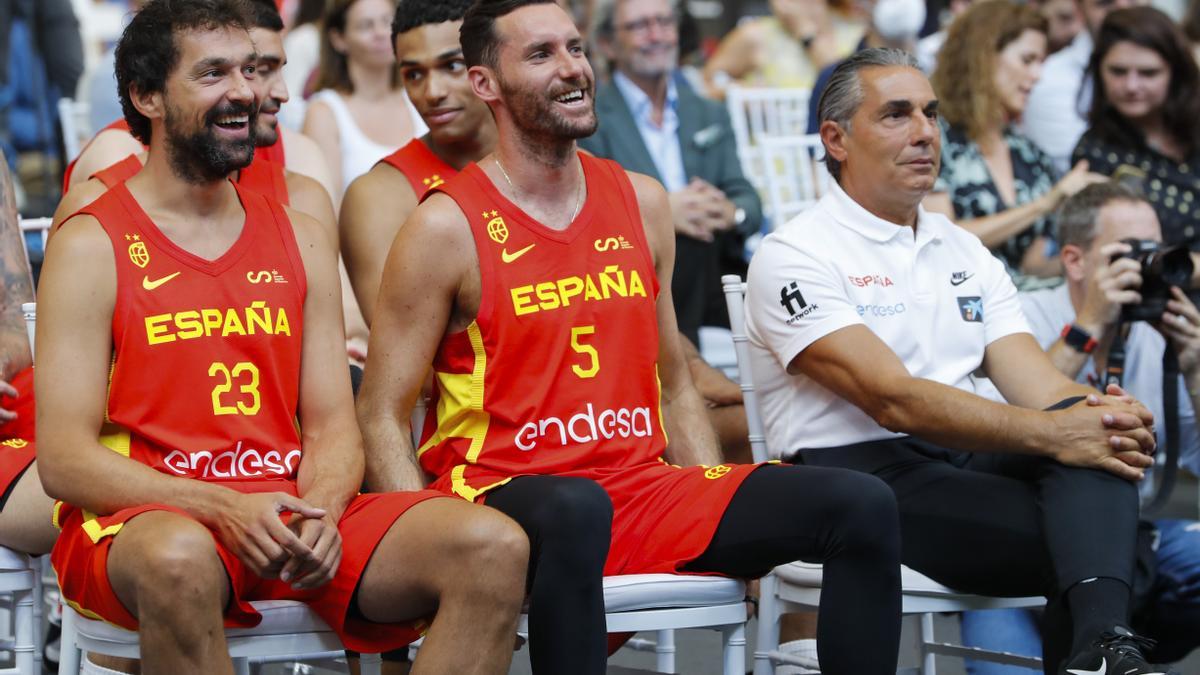 Rudy, Llull y Scariolo durante la presentación de los 22 convocados en Madrid.